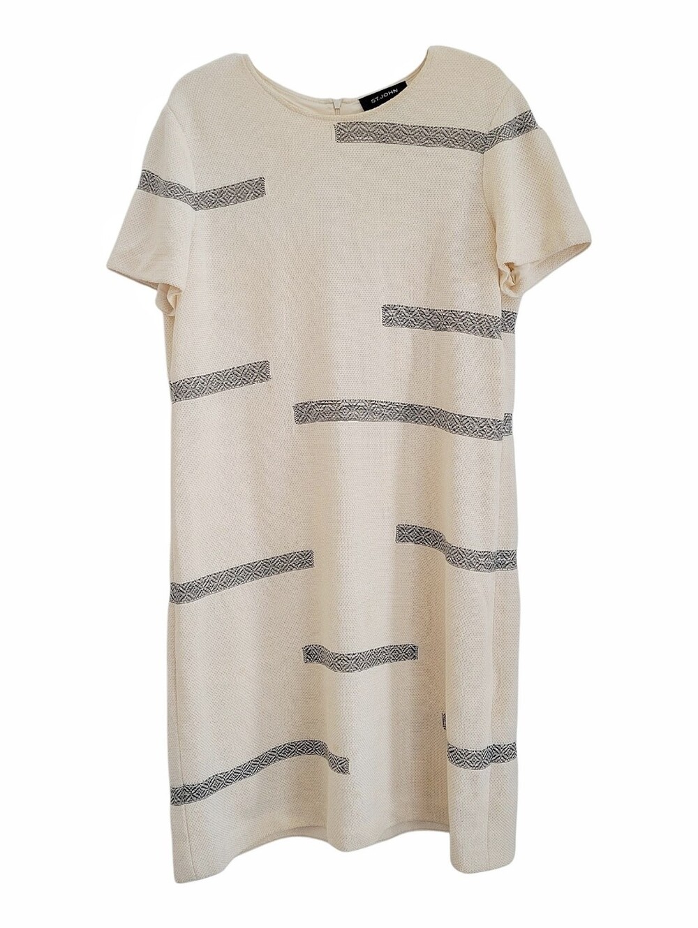 St. John Cream & Black Knit‎ Sheath Dress Size 14 Short Sleeve Career Luxury